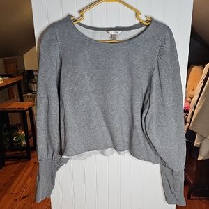Banana Republic Gray Puff-Sleeve Long-Sleeve Sweatshirt